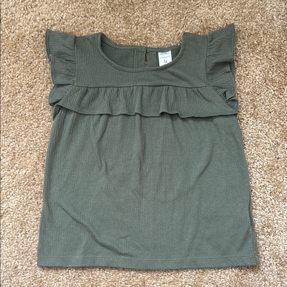 Carter’s Olive Green Ruffle Sleeve Top - Girls